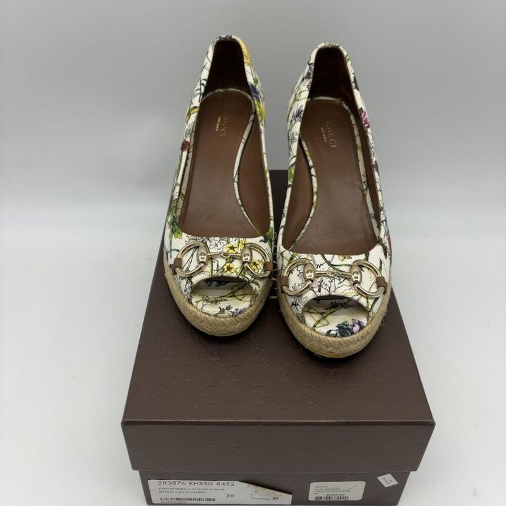 Gucci Floral Espadrille Wedge Heels